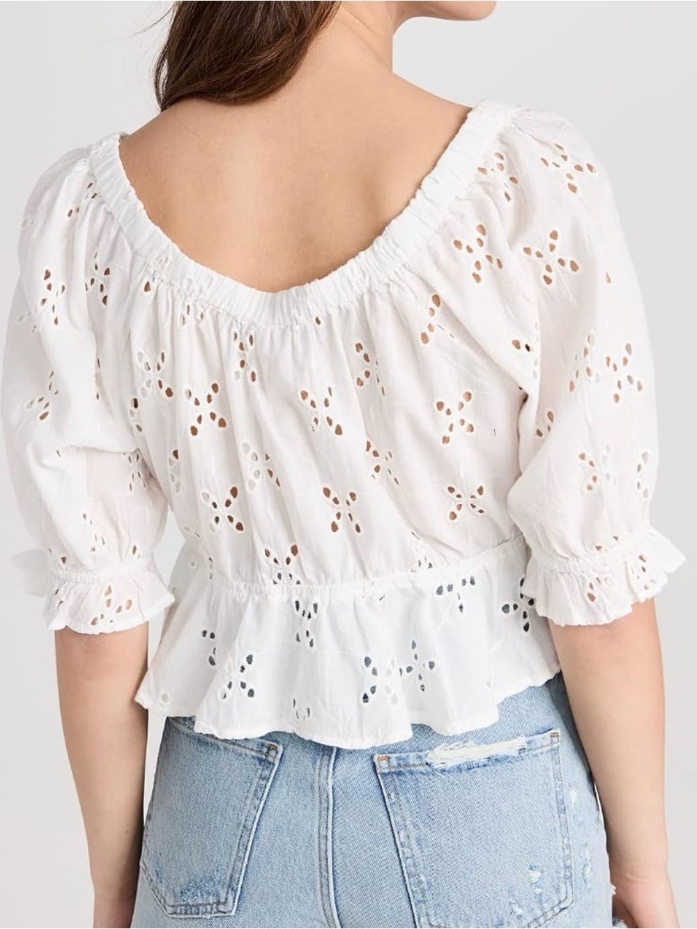 Free People Eyelet Crop Top Coquette Cottagecore Babydoll Size S - Picture 6 of 8